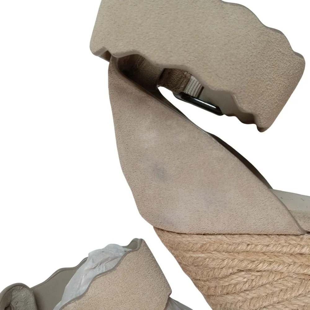 Marc Fisher Adalyn Tan Suede Scalloped Espadrille Wedge Sandals Womens 5.5M